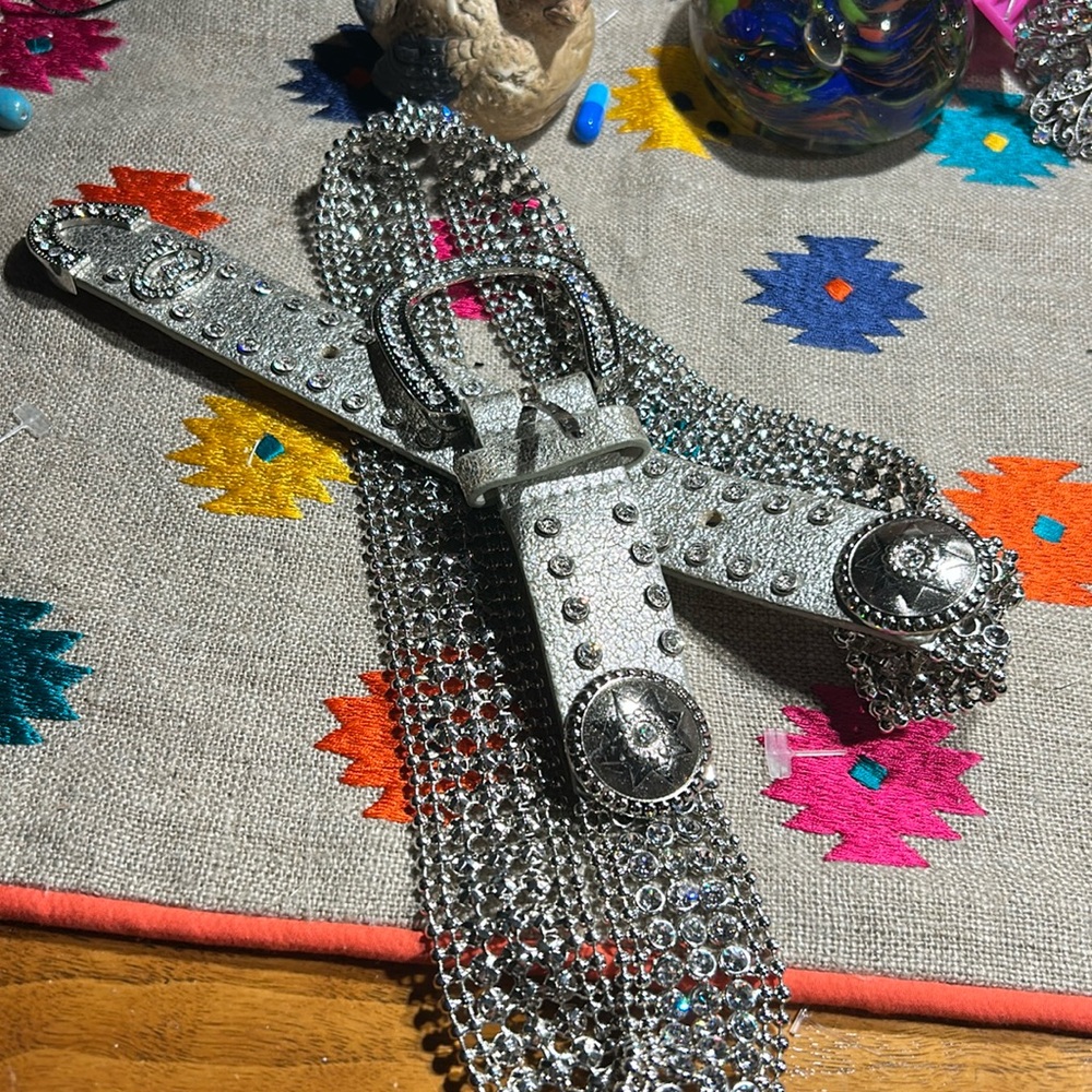 Christine Alexander leather and rhinestone belt